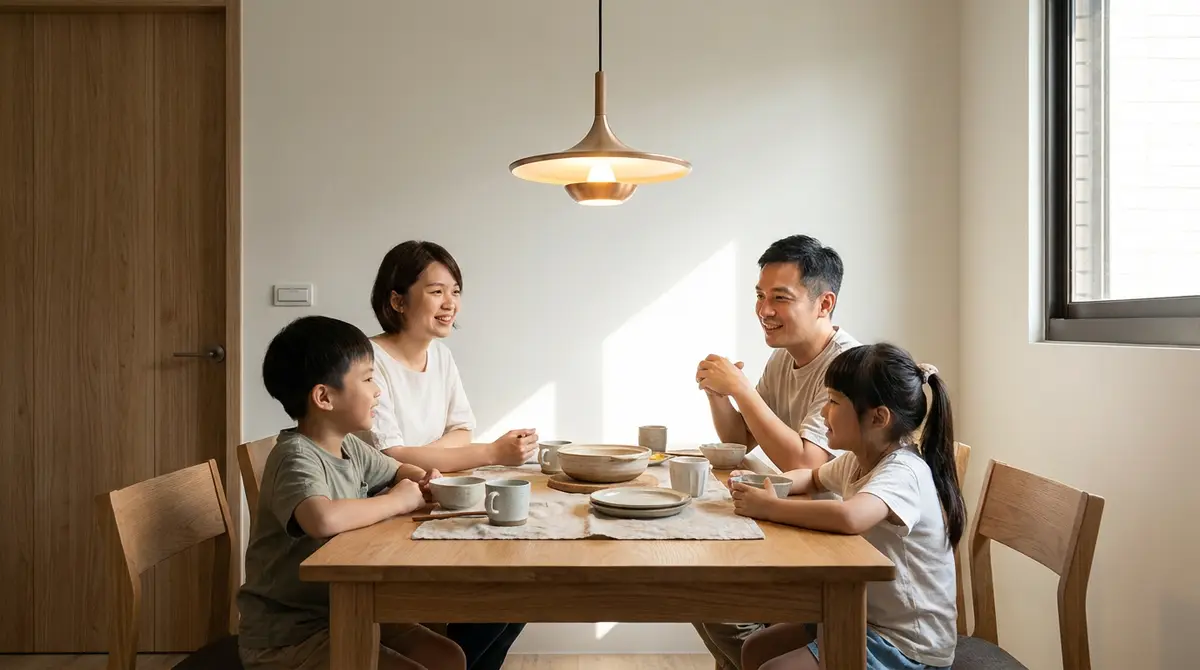 餐桌吊燈離桌面多高適合?先抓 70~90 公分,坐下來不刺眼才是重點