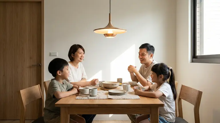 餐桌吊燈離桌面多高適合?先抓 70~90 公分,坐下來不刺眼才是重點