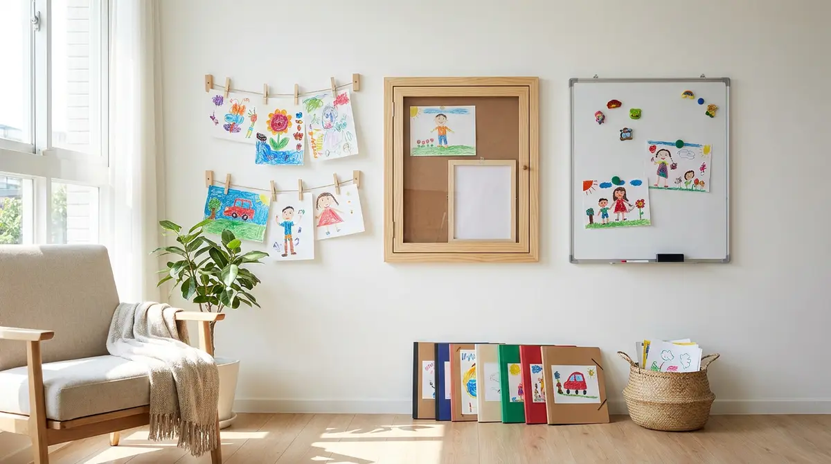 小孩畫作怎麼展示方便更換？不用每次拆框，讓客廳變成小小畫廊