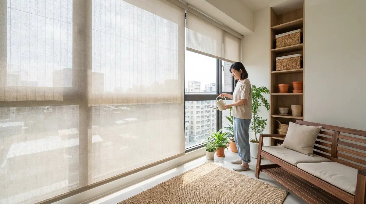 室內陽台軟裝怎麼防曬防潮？窗簾、地毯到收納，這樣挑比較省心
