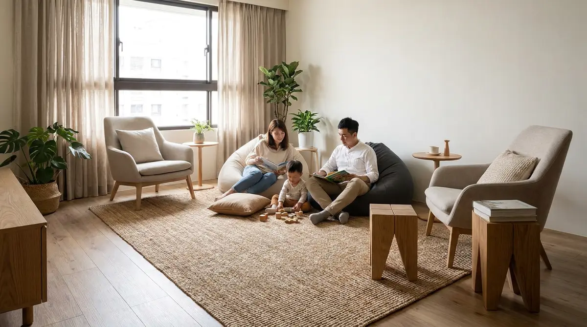 客廳可以不要沙發嗎?用地墊、單椅與活動式家具,留出更好用的生活空間