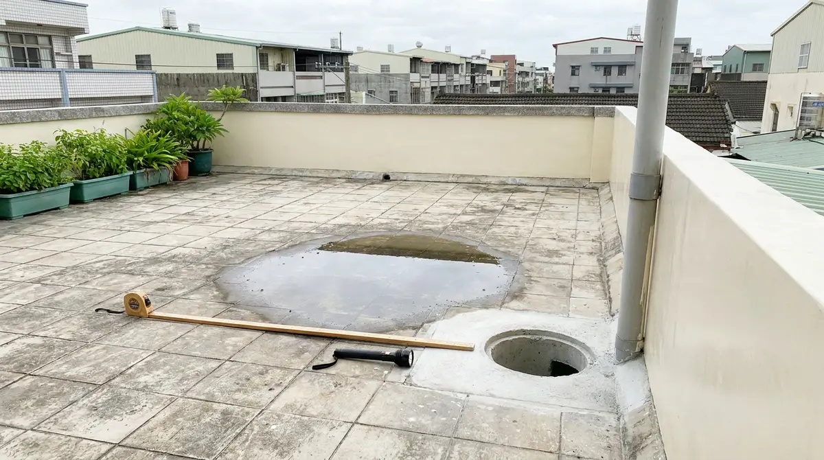 老屋平屋頂積水怎麼改善？先找水排不掉的原因，別急著重刷防水｜設計圈
