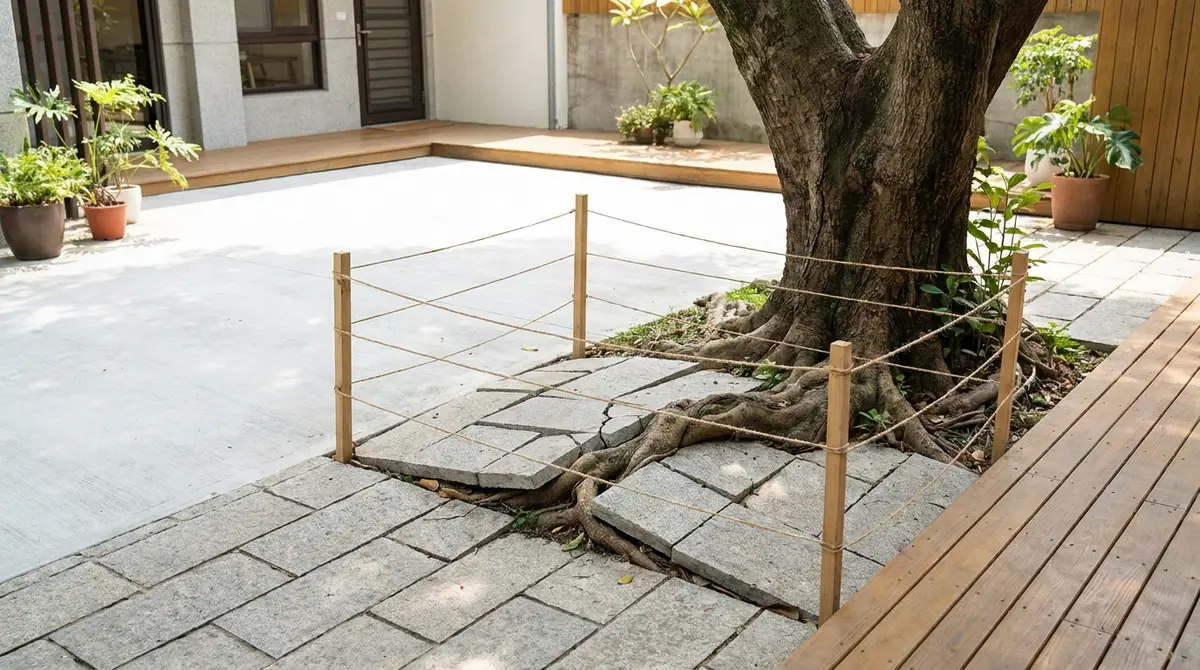 老屋庭院樹根頂起地板怎麼辦?先別砍根,這樣修才不容易再翹