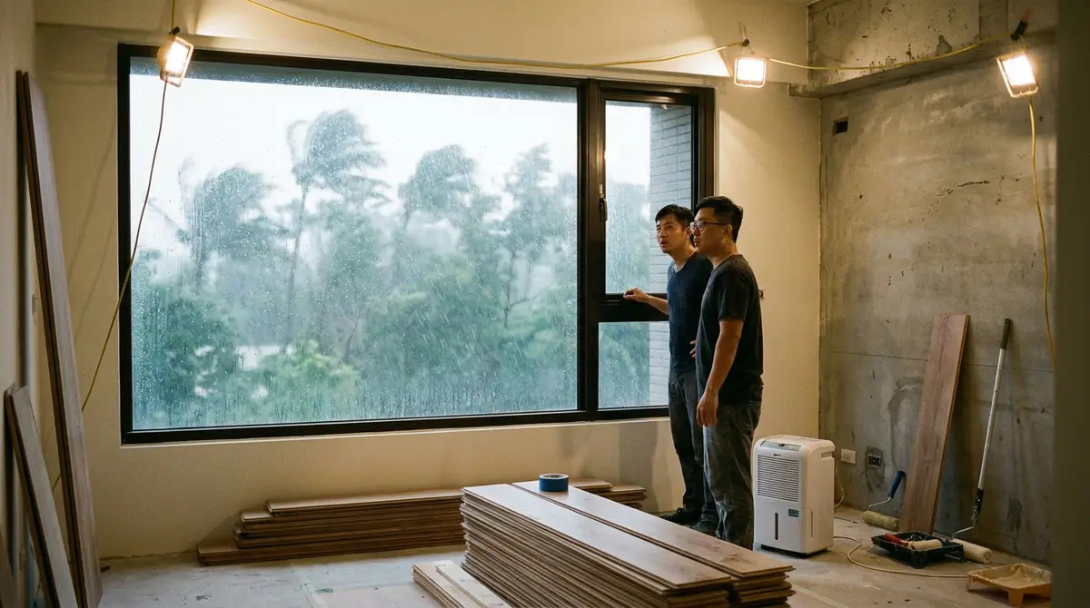 裝修遇到颱風或連續下雨要停工嗎?室內工程的天候風險與復工判斷