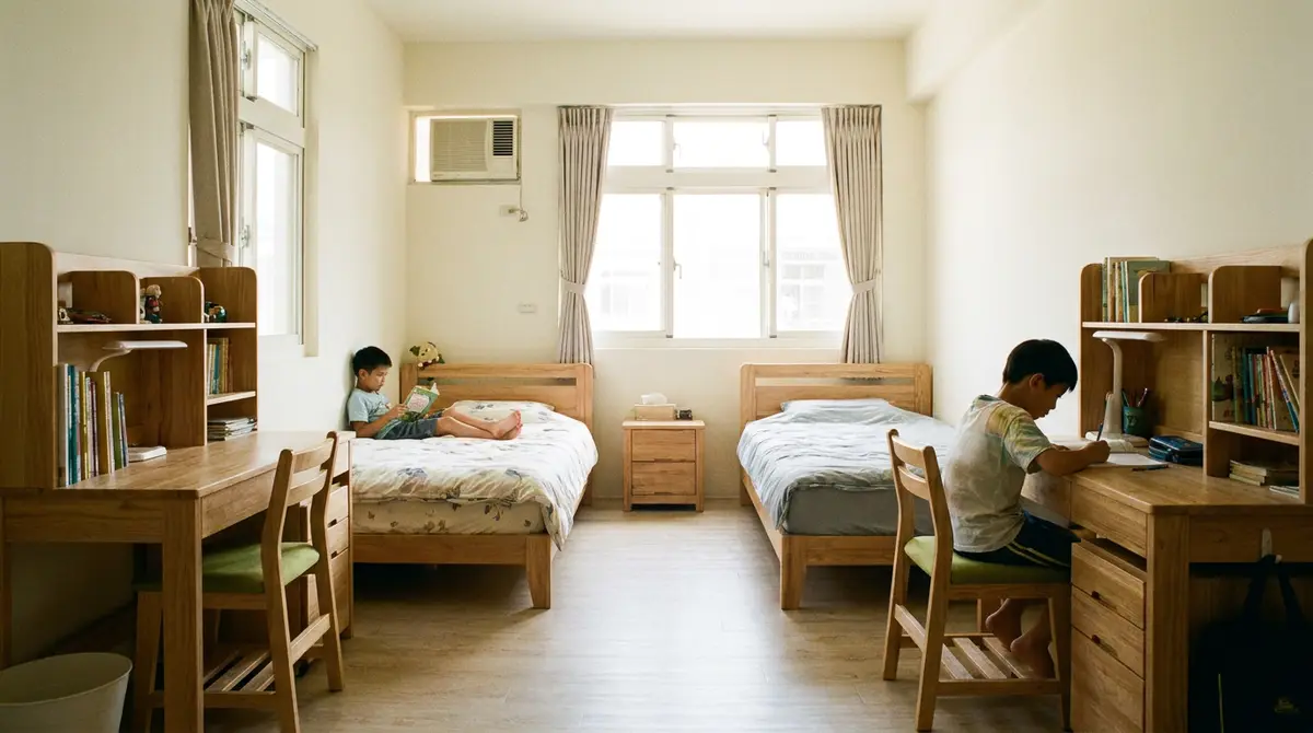 兩個小孩共用房間怎麼設計？從雙床配置到書桌收納的實用規劃