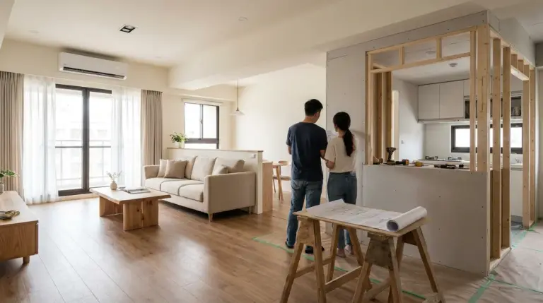 自然採光明亮的現代住宅客廳,以木質家具與簡潔配置營造溫暖氛圍